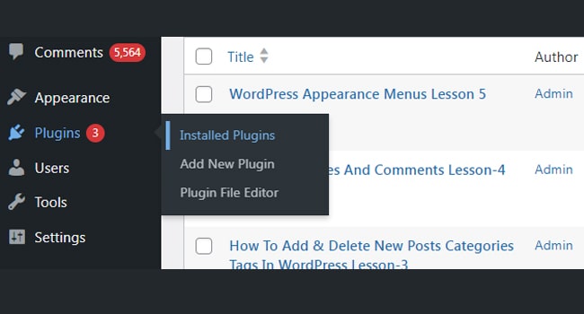 WordPress Plugins Menu Lesson 6