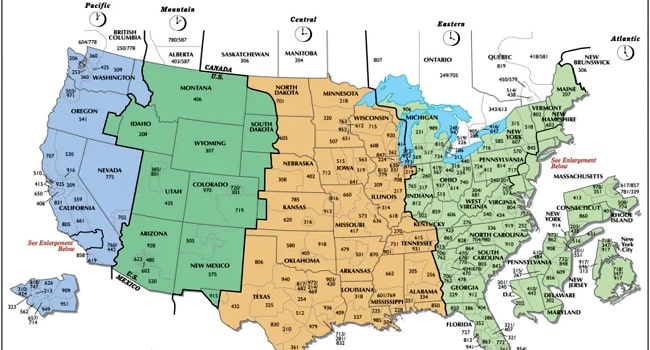 USA Time Zone Map with Cities and States live clock