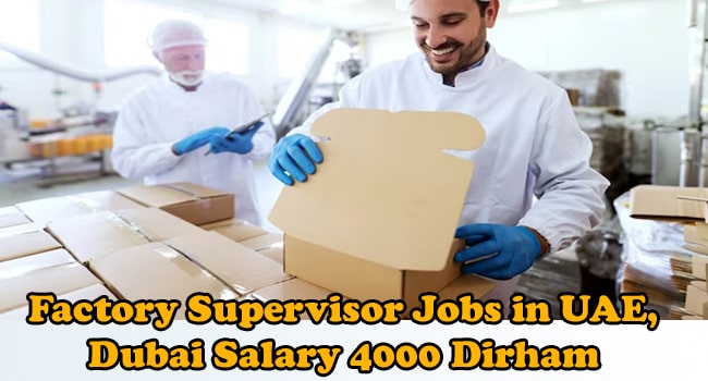Factory Supervisor Jobs in UAE, Dubai Salary 4000 Dirham